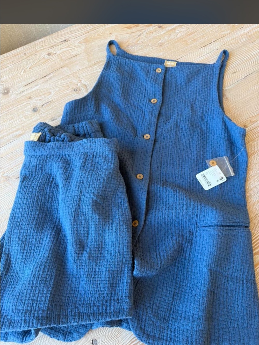 Free People Blue Button-Front Jumpsuit Set